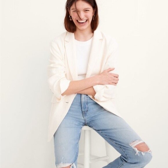 Madewell Cotton-Linen Relaxed Larsen Blazer in a cream color Size Large NWOT - Picture 1 of 15